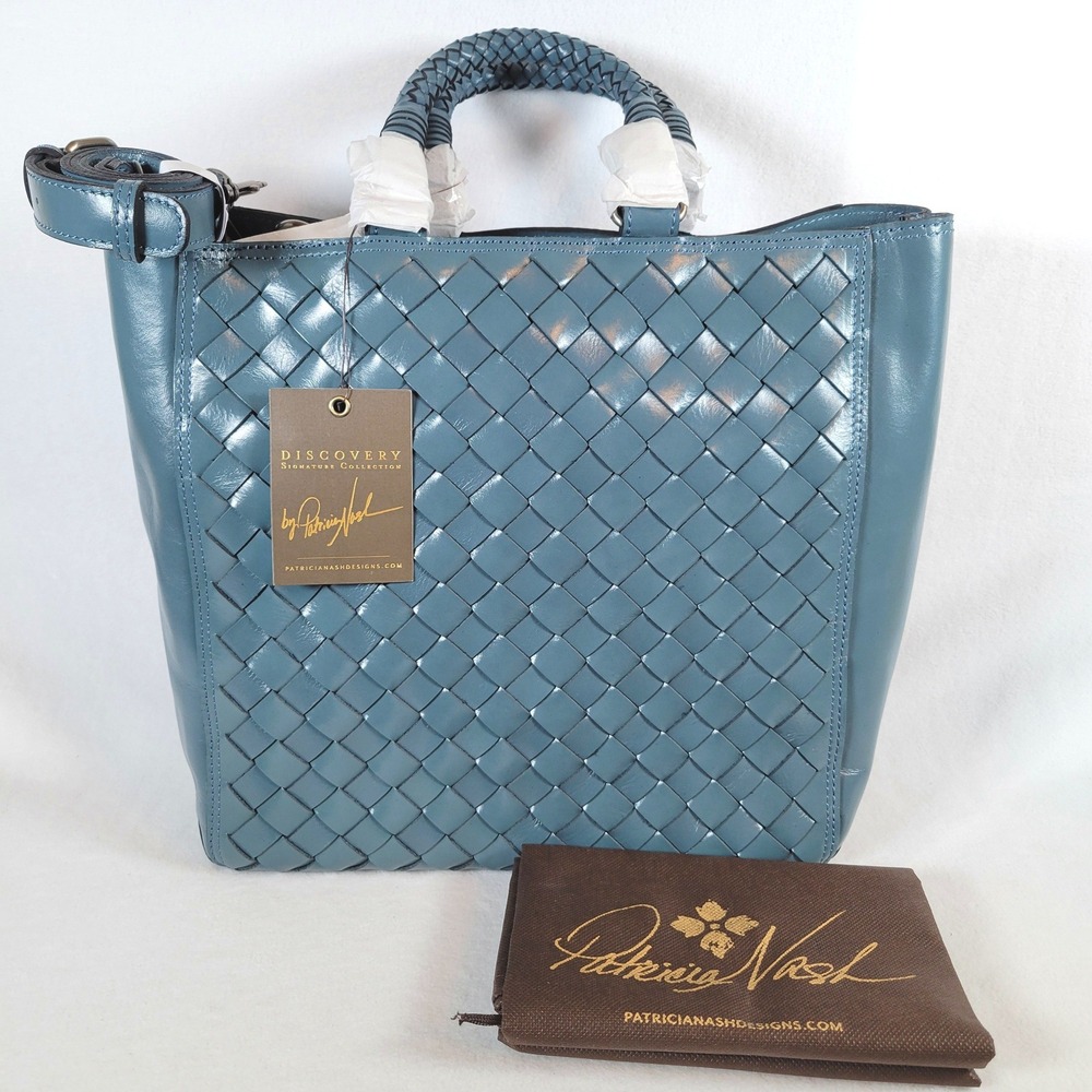 Patricia Nash Womens Discovery Woven Leather Tremiti Large Tote Bag Blue